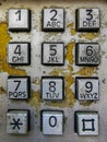 Alphanumeric keys of a phone booth. Old phone booth. Foreground. Royalty Free Stock Photo