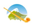 Alphorn on Alpine mountains, Banner with Nature