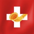 Alphorn on swiss flag for music Festival