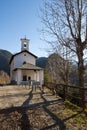 Alpine church in autumn landscape Royalty Free Stock Photo