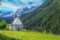 Alpine Church, chapel in Dolomites alps near Bolzano, Italy