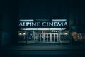 Alpine Cinema vintage sign at night, Brooklyn, New York