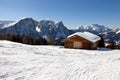 Alpine cottage in Dolomites mountains, Italy Royalty Free Stock Photo