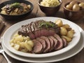 Alpine Delicacy: Zwiebelrostbraten's Panfried Beef Extravaganza Royalty Free Stock Photo