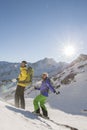 Alpine downhill skiing in the mountains