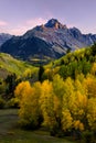 Alpine Glow on Mt Wilson with Golden Aspen in the Valley Royalty Free Stock Photo