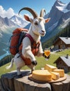Alpine Goat Hiker With Cheese and Wine