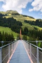 Alpine Golden Gate suspension bridge in Saalbach-Hinterglemm valley, Alps, Austria Royalty Free Stock Photo
