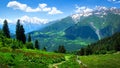 Alpine green valley landscape. Summer day in Alps