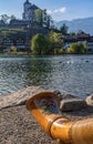 The alpine horn at the swiss lake and village of Werdenberg