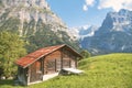 Alpine hut above Grindelwald, Mt Wetterhorn at the back, Canton of Bern, Switzerland Royalty Free Stock Photo