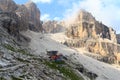 Alpine hut Rifugio Agostini and mountain alps panorama in Brenta Dolomites, Italy Royalty Free Stock Photo