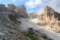 Alpine hut Rifugio Agostini and mountain alps panorama in Brenta Dolomites, Italy Royalty Free Stock Photo