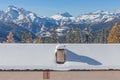 Alpine hut roof in front of a winter scenery, Val Fiorentina, Dolomites Royalty Free Stock Photo