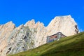 Alpine hut Sajathutte and mountain Rote Saule in the Alps, Austria