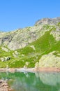 Alpine Lac de Cheserys, Lake Cheserys near Chamonix-Mont-Blanc in French Alps. Amazing lake with rocks in background. France Royalty Free Stock Photo