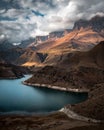 alpine lake in golden colors under the clouds top view Royalty Free Stock Photo