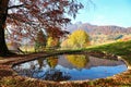 alpine lake with high mountain background in autumn