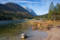 Alpine lake lautersee near mittenwald in autumn Royalty Free Stock Photo