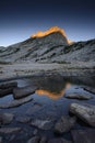 Alpine lake and Noth Peak of Mount Conness at sunrise Royalty Free Stock Photo