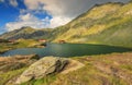 Alpine lake and restaurant on a lake,Balea lake,Fagaras mountains,Carpathians,Romania