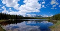 Alpine Lake, Snow Capped Mountains, Clouds and Reflections. Royalty Free Stock Photo