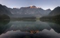 Alpine lake,Sunrise over the alpine lake Laghi di Fusine Royalty Free Stock Photo