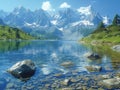 Alpine Lake Surrounded by Rocks and Grass Royalty Free Stock Photo