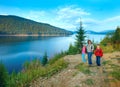 Alpine Lake Vidra summer view and family Royalty Free Stock Photo