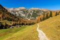 Alpine landscape in autumntime. Hiking in Austrian Alps, Tyrol, Austria Royalty Free Stock Photo
