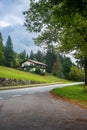 Alpine Landscape With Chalet In Dolomites near Alps Royalty Free Stock Photo