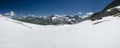 Alpine landscape with glacier and jagged rocky peaks Royalty Free Stock Photo