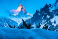 Alpine landscape with golden glow on the Matterhorn Peak Royalty Free Stock Photo