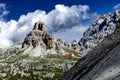 Alpine Landscape With Mountain Peaks And View To Rifugio Antonio Locatelli - Dreizinnenhuette -  On Mountain Tre Cime Di Lavaredo Royalty Free Stock Photo