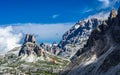 Alpine Landscape With Mountain Peaks And View To Rifugio Antonio Locatelli - Dreizinnenhuette -  On Mountain Tre Cime Di Lavaredo Royalty Free Stock Photo