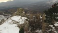 Alpine landscape with peaks covered by snow. Shot. Top view of the mountains covered with snow Royalty Free Stock Photo