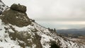 Alpine landscape with peaks covered by snow. Shot. Top view of the mountains covered with snow Royalty Free Stock Photo