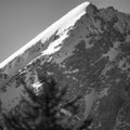 Alpine landscape photography of a mountain on black and white