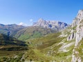 Alpine landscape in Praettigau with Partnun and Sulzfluh in the background. Graubuenden, Switzerland. Royalty Free Stock Photo