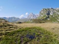 Alpine landscape in Praettigau with Sulzfluh in the background. Graubuenden, Switzerland. Royalty Free Stock Photo