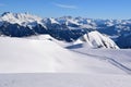 Wide Swiss Alpine View with Snowshoe Path Royalty Free Stock Photo