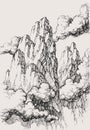 Alpine landscape hand drawing Royalty Free Stock Photo