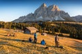 Alpine landscape, wooden cabin circled by trees in Dolomite mountains, Southern Tyrol. Photography workshop with photographers.