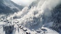 Alpine Majesty: Dramatic Snow Avalanche Engulfs Mountain Village Below