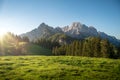 Alpine meadow in front of an idyllic mountain backdrop Royalty Free Stock Photo