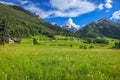 Alpine meadows in Stubai Valley and village, North Tyrol, Austria Royalty Free Stock Photo