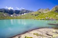 Alpine mountain lake landscape and view, blue beautiful and amazing lake panorama Royalty Free Stock Photo