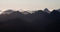 Alpine mountain silhouette layers nature landscape panorama from Brewster Hut West Coast Otago Southern Alps New Zealand