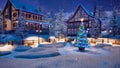 Alpine mountain village at snowy Christmas night