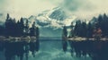 Vintage Aesthetic: Serene Lake And Snow-capped Mountains